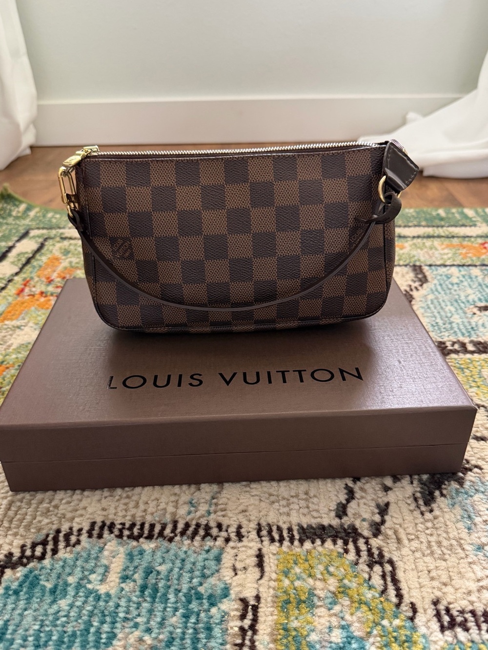 Louis vuitton damier ebene small shoulder pochette accessories pouch bag + box